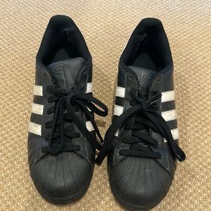 Adidas superstar black sneakers mens 8 1/2 Womans 10 1/2
